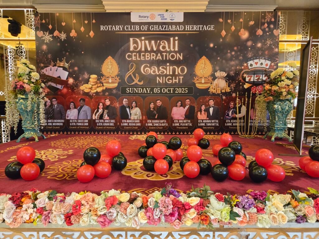 Diwali Stage Decoration with Traditional Floral Backdrop and Festive Lighting in Indirapuram, Ghaziabad | Bhardwaj Balloons